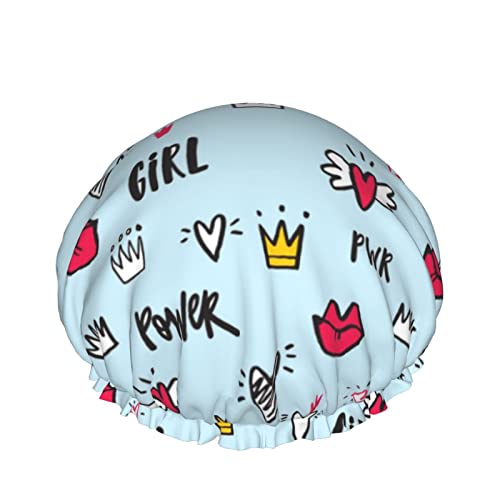 Frauen Wiederverwendbarer Stretch Saum Haarhut Cartoon Mädchen Herz Lippen DoubleWaterproof Duschhaube Badekappe von Ahdyr