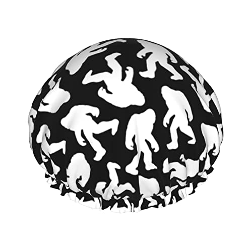Frauen wiederverwendbarer Haarhut mit Stretchsaum Bigf-oot Silhouetten Hipster DoubleWaterproof Duschhaube Badekappe von Ahdyr