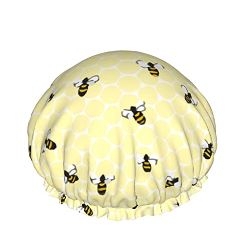 Frauen wiederverwendbarer Stretch-Saum-Haar-Hut-Bienen-Waben-niedlicher DoubleWaterproof Duschhaube-Badekappe von Ahdyr
