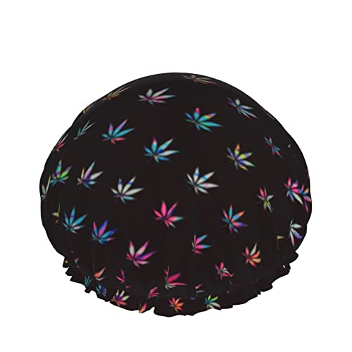 Frauen wiederverwendbarer Stretch-Saum-Haar-Hut ColorfulPot Leaf Weeds DoubleWaterproof Duschhaube Badekappe von Ahdyr