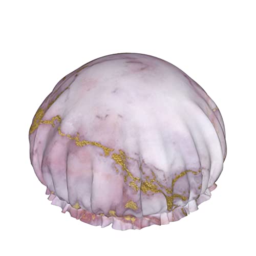 Frauen wiederverwendbarer Stretch-Saum-Haar-Hut Hipster Pink Gold Marble DoubleWaterproof Duschhaube Badekappe von Ahdyr