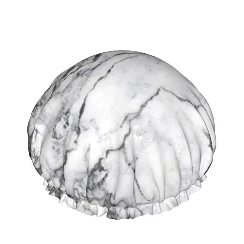 Frauen wiederverwendbarer Stretch-Saum-Haar-Hut-Hipster-Weiß-Schwarz-Marmor DoubleWaterproof-Duschhaube-Badekappe von Ahdyr