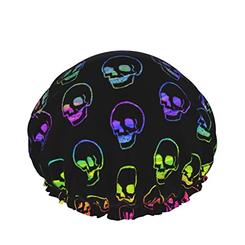 Frauen wiederverwendbarer Stretch-Saum-Haar-Hut Lgbt-Schädel-Neon-Regenbogen-DoubleWaterproof-Duschhaube-Badekappe von Ahdyr