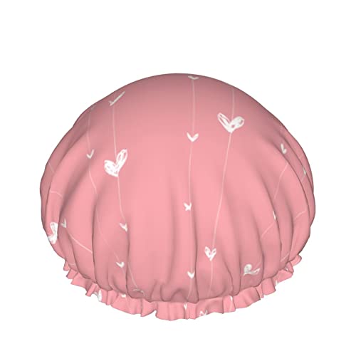 Frauen wiederverwendbarer Stretch-Saum-Haar-Hut Pink Love Heart Girl DoubleWaterproof Duschhaube Badekappe von Ahdyr