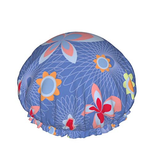 Frauen wiederverwendbarer Stretch-Saum-Haar-Hut-Schönheits-Blumen-Schmetterlings-Blau DoubleWaterproof Duschhaube-Badekappe von Ahdyr