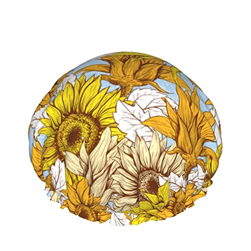 Frauen wiederverwendbarer Stretch-Saum-Haar-Hut-Sommer-Blumen-Sonnenblume-Liebe DoubleWaterproof-Duschhaube-Badekappe von Ahdyr