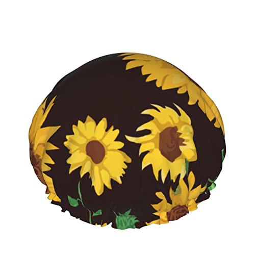 Frauen wiederverwendbarer Stretch-Saum-Haar-Hut-Sommer-Sonnenblume-Blumenmuster DoubleWaterproof-Duschkappen-Badekappe von Ahdyr