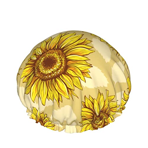 Frauen wiederverwendbarer Stretch-Saum-Haar-Hut-Sonnenblumen-Sommer-Blumen-DoubleWaterproof-Duschkappen-Badekappe von Ahdyr
