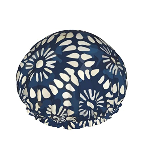 Frauen wiederverwendbarer Stretch-Saum-Haar-Hut-Vintage-Blumen-runde doppelte wasserdichte Duschhaube-Badekappe von Ahdyr