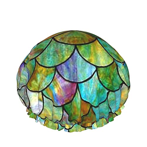 Frauen wiederverwendbarer Stretch-Saum-Haar-Hut Vintage Mermaid Tail DoubleWaterproof Duschhaube Badekappe von Ahdyr