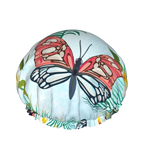 Frauen wiederverwendbarer Stretch-Saum-Haar-Hut-Vintage-Schmetterlings-Blatt-Blumen-DoubleWaterproof-Duschkappen-Badekappe von Ahdyr
