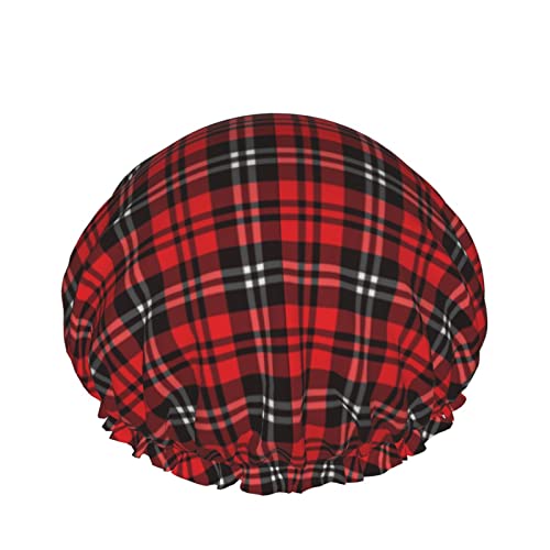 Frauen wiederverwendbarer Stretch-Saum-Haar-Hut Weihnachten rot kariertes Gitter DoubleWaterproof Duschhaube Badekappe von Ahdyr