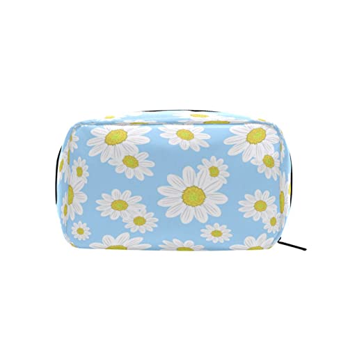 Gänseblümchen-Blumen-Make-up-Tasche, tragbare Organizer-Kosmetiktasche für Reisen, Make-up-Tasche, Geschenke, Kulturbeutel für den täglichen Gebrauch für Mädchen und Frauen von Ahdyr