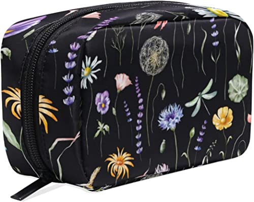 Gänseblümchen-Löwenzahn-Schmetterlings-Blumen-Make-up-Tasche Tragbare Organizer-Kosmetiktasche für Reisen, Make-up-Tasche, Geschenke, Kulturbeutel für den täglichen Gebrauch für Mädchen und Frauen von Ahdyr