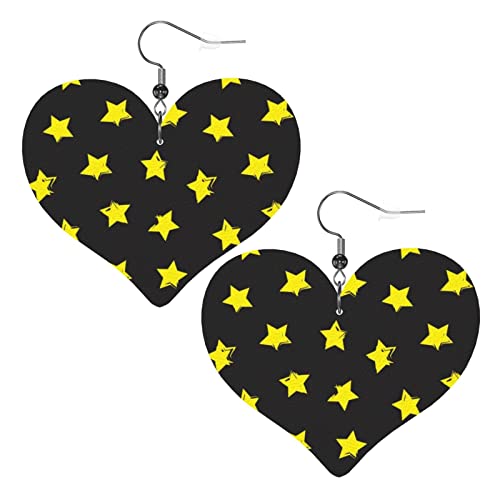 Gelbe Stern-Herz-Ohrringe aus Kunstleder für Teenager-Mädchen und Frauen, Tropfen-Ohrringe, Geschenk von Ahdyr
