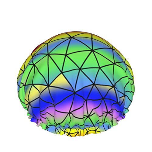 Geometrische, leuchtende, wiederverwendbare Duschhaube, wasserdichte Badehaube mit PEVA-Futter und Haarhut mit elastischem Band, Stretch-Saum für Damen und Herren von Ahdyr