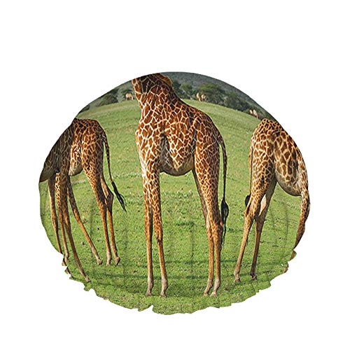 Giraffe Duschhaube Giraffenherde in Savannah Green Grassland Mountain Große Badekappen für Frauen Männer Mädchen Langhaar Wasserdichte wiederverwendbare Hüte von Ahdyr