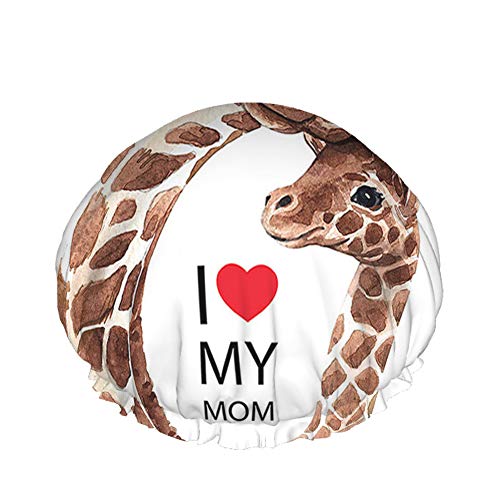 Giraffe Duschhaube Mama und Baby Muttertag Liebe Rotes Herz Große Badekappen für Frauen Männer Mädchen Langes Haar Wasserdichte wiederverwendbare Hüte von Ahdyr