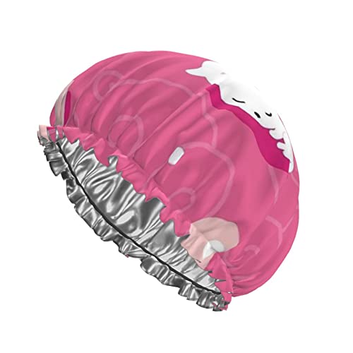 Girly Pink Cute Cat Pattern Duschhaube Wiederverwendbare Badekappe für Frauen Haarschutz Weiche Haarhaube mit PEVA-Futter & Gummiband Modische Haar-Badekappen Doppelschicht Wasserdichte Badekappe von Ahdyr