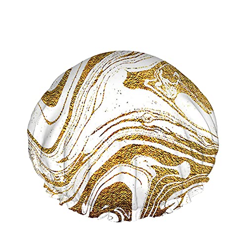 Golden Swirl Duschhaube, japanischer Marmor, Weißgold, große Badekappen für Damen, Herren, Mädchen, langes Haar, wasserdicht, wiederverwendbare Hüte von Ahdyr