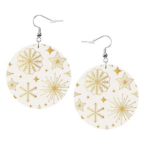 Goldene festliche Schneeflocken und Sterne, runde Kunstleder-Ohrringe für Teenager-Mädchen und Frauen, Tropfen-Ohrringe, Geschenk von Ahdyr