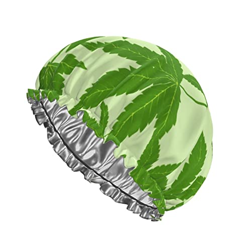 Green Weed Leaf Duschhaube Wiederverwendbare Badekappe für Frauen Haarschutz Weiche Haarhaube mit PEVA-Futter und elastischem Band Mode-Haar-Badekappen Doppellagiger wasserdichter Bade-Duschhut von Ahdyr