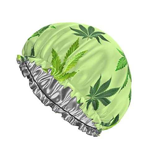Green Weed Leaf Duschhaube Wiederverwendbare Badekappe für Frauen Haarschutz Weiche Haarhaube mit PEVA-Futter und elastischem Band Mode-Haar-Badekappen Doppellagiger wasserdichter Bade-Duschhut von Ahdyr