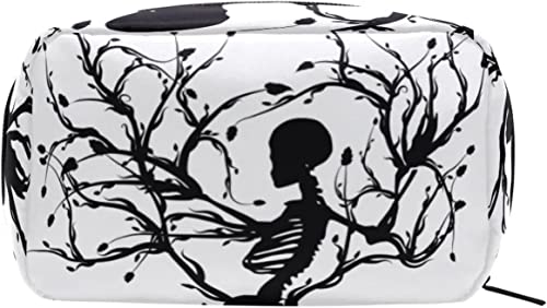 Halloween-lustiger Totenkopf-Baum-Make-up-Tasche, tragbarer Organizer, Kosmetiktasche für Reisen, Make-up-Koffer, Geschenke, Kulturbeutel für den täglichen Gebrauch für Mädchen und Frauen von Ahdyr