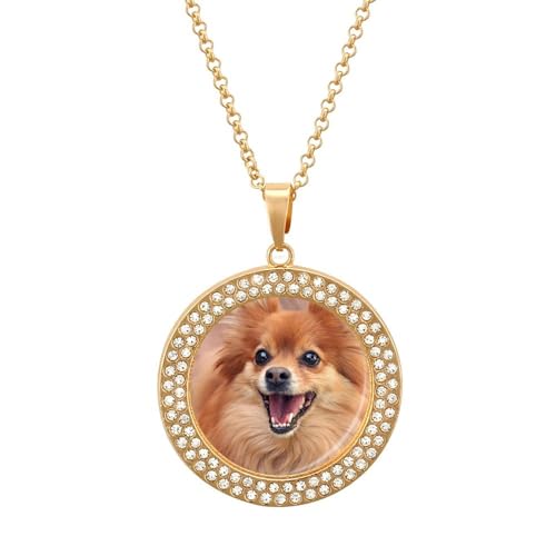 Halsketten mit Anhänger für Damen mit Pommerschen-Hundemotiv, Modeschmuck, rund, mit individueller Grafik Halsketten mit Anhänger für Damen mit Pommerschen-Hundemotiv, Modeschmuck, rund, mit individueller Grafik von Ahdyr