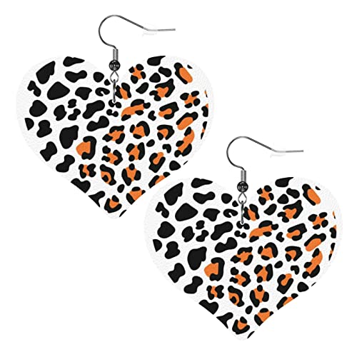 Herz mit Leopardenmuster in Schwarz und Orange. Herz-Ohrringe aus Kunstleder für Teenager-Mädchen und Frauen, Tropfen-Ohrringe, Geschenk von Ahdyr