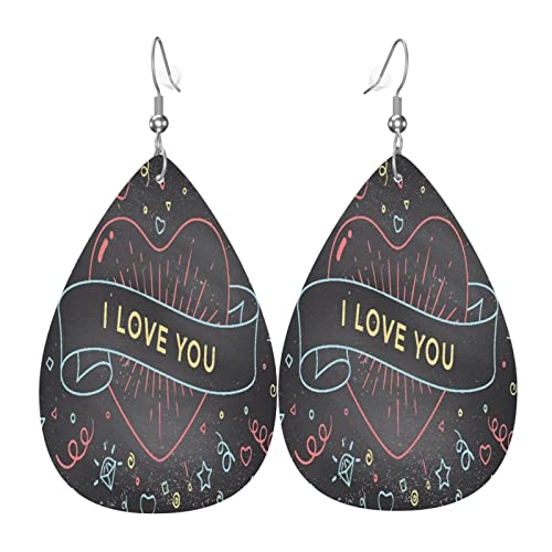 „I Love You“ Tropfenohrringe aus Kunstleder für Teenager-Mädchen und Frauen, baumelnde Ohrringe als Geschenk von Ahdyr