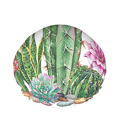 Kaktus-Duschhaube, Aquarell, grün, Garten, Kakteen, Steine, rosa Blume, große Badekappen für Damen, Herren, Mädchen, langes Haar, wasserdicht, wiederverwendbare Hüte von Ahdyr
