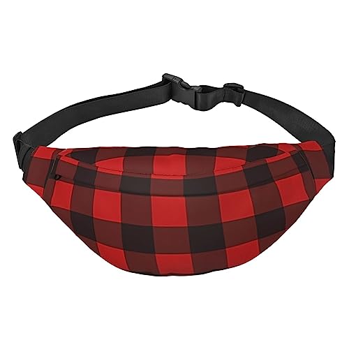 Karierte rote und Schwarze Gürteltasche für Männer und Frauen, Gürteltasche, verstellbare Hüfttasche für Reisen, Wandern, Laufen, Bauchtaschen von Ahdyr
