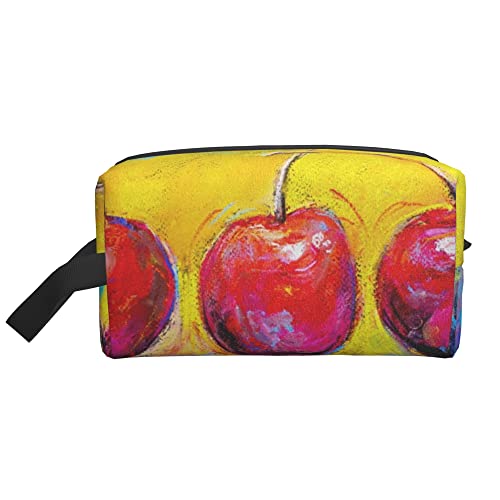 Kulturbeutel für Damen und Herren, wasserdichte Kosmetiktasche, Reise, Make-up-Tasche, Organizer mit Griff, Beerenrot, Gelb, Ölgemälde-Aufbewahrungstasche von Ahdyr