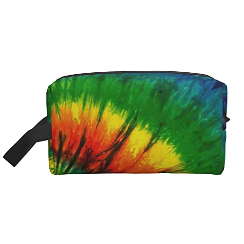 Kulturbeutel für Damen und Herren, wasserdichte Kosmetiktasche, Reise, Make-up-Tasche, Organizer mit Griff, Bunte, einzigartige Tie Dye Art Meet Circle, Regenbogen-Aufbewahrungstasche von Ahdyr