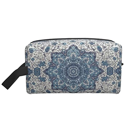 Kulturbeutel für Damen und Herren, wasserdichte Kosmetiktasche, Reise, Make-up-Tasche, Organizer mit Griff, Mandala, Türkis, mexikanische Blume, Aufbewahrungstasche von Ahdyr