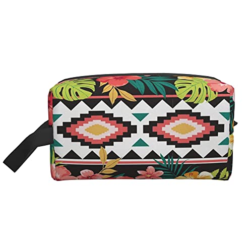 Kulturbeutel für Damen und Herren, wasserdichte Kosmetiktasche, Reise, Make-up-Tasche, Organizer mit Griff, ethnische, böhmische, Tropische Blumen-Aufbewahrungstasche von Ahdyr