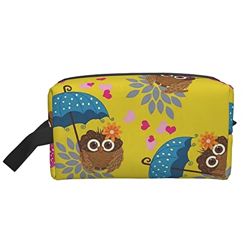 Kulturbeutel für Damen und Herren, wasserdichte Kosmetiktasche, Reise, Make-up-Tasche, Organizer mit Griff, niedliche Tier-Eulen-Blumen-Regenschirm-Aufbewahrungstasche von Ahdyr