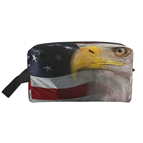 Kulturbeutel für Damen und Herren, wasserdichte Kosmetiktasche, Reise-Make-up-Tasche, Organizer mit Griff, Adler, amerikanische Flagge, Aufbewahrungstasche von Ahdyr