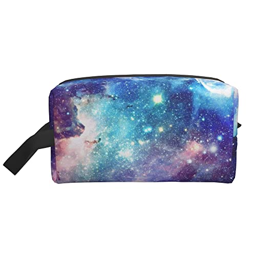 Kulturbeutel für Damen und Herren, wasserdichte Kosmetiktasche, Reise-Make-up-Tasche, Organizer mit Griff, Blau, Lila, Galaxy Space Universe, Aufbewahrungstasche von Ahdyr