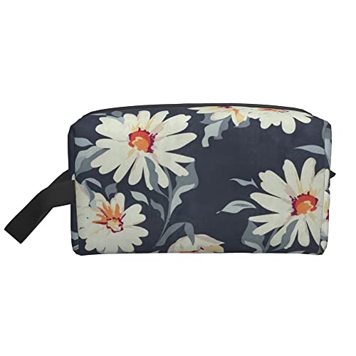 Kulturbeutel für Damen und Herren, wasserdichte Kosmetiktasche, Reise-Make-up-Tasche, Organizer mit Griff, Blumen-Gänseblümchen-Aufbewahrungstasche von Ahdyr