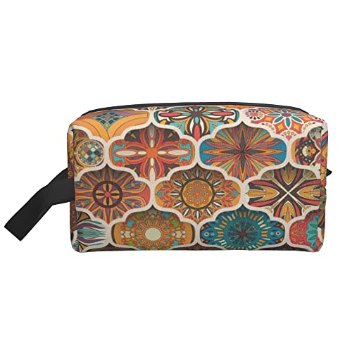 Kulturbeutel für Damen und Herren, wasserdichte Kosmetiktasche, Reise-Make-up-Tasche, Organizer mit Griff, Boho-Blumen-Mandala-Aufbewahrungstasche von Ahdyr