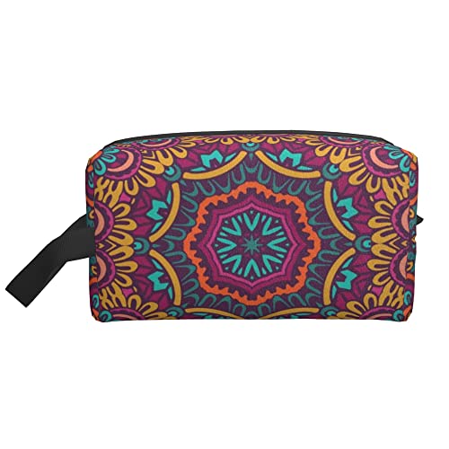 Kulturbeutel für Damen und Herren, wasserdichte Kosmetiktasche, Reise-Make-up-Tasche, Organizer mit Griff, Boho-Ethno-Bohemian-Mandala-Paisley-Aufbewahrungstasche von Ahdyr