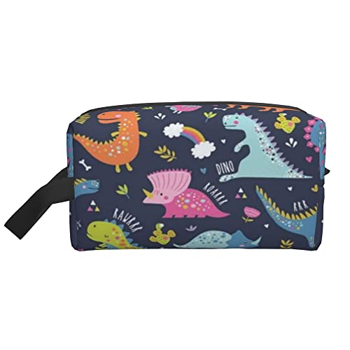 Kulturbeutel für Damen und Herren, wasserdichte Kosmetiktasche, Reise-Make-up-Tasche, Organizer mit Griff, Bunte Dinosaurier, Tiere, Aufbewahrungstasche von Ahdyr