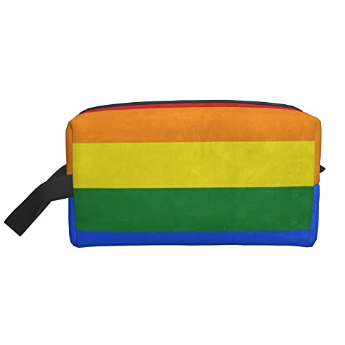 Kulturbeutel für Damen und Herren, wasserdichte Kosmetiktasche, Reise-Make-up-Tasche, Organizer mit Griff, Bunte Regenbogenstreifen-Aufbewahrungstasche von Ahdyr