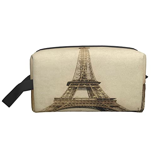 Kulturbeutel für Damen und Herren, wasserdichte Kosmetiktasche, Reise-Make-up-Tasche, Organizer mit Griff, Eiffelturm, Retro-Paris, Aufbewahrungstasche von Ahdyr