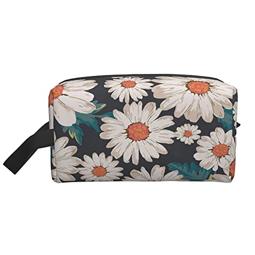 Kulturbeutel für Damen und Herren, wasserdichte Kosmetiktasche, Reise-Make-up-Tasche, Organizer mit Griff, Gänseblümchen-Blumen-Aufbewahrungstasche von Ahdyr