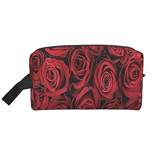 Kulturbeutel für Damen und Herren, wasserdichte Kosmetiktasche, Reise-Make-up-Tasche, Organizer mit Griff, Haufen roter Rosen-Aufbewahrungstasche von Ahdyr