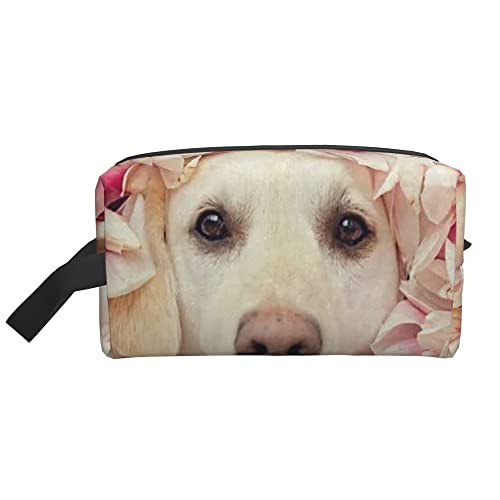 Kulturbeutel für Damen und Herren, wasserdichte Kosmetiktasche, Reise-Make-up-Tasche, Organizer mit Griff, Hundeblumen, Aufbewahrungstasche von Ahdyr