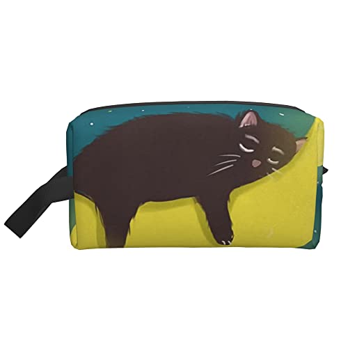 Kulturbeutel für Damen und Herren, wasserdichte Kosmetiktasche, Reise-Make-up-Tasche, Organizer mit Griff, Katze, Mond, niedliche Tier-Aufbewahrungstasche von Ahdyr